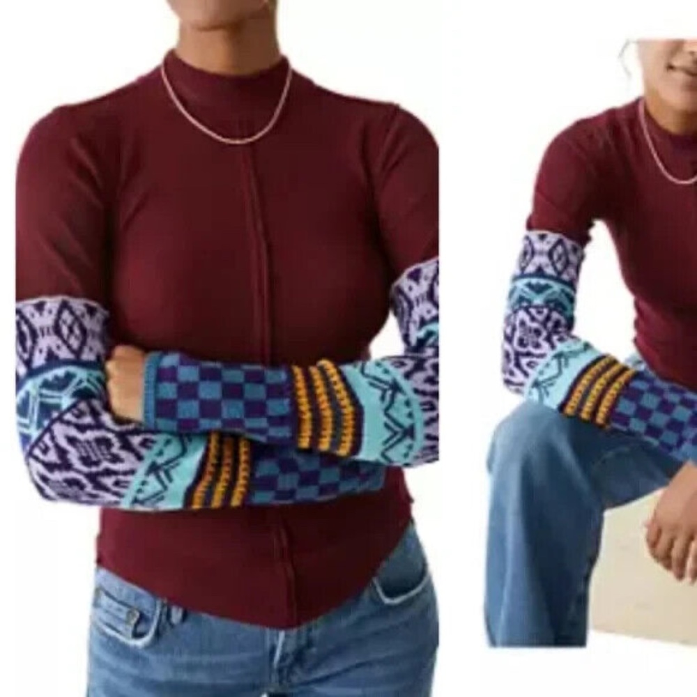 💖NWT Free People Gorgeous Cuff Top Wild Garnet Combo, Size M